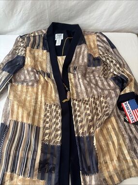 R&M Richards Gold and Navy Patchwork Blazer Open Vintage
